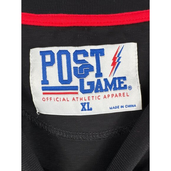 Post Game XL Black Shirt With Multicolor Geometric Sleeves & Logo - Picture 2 of 10